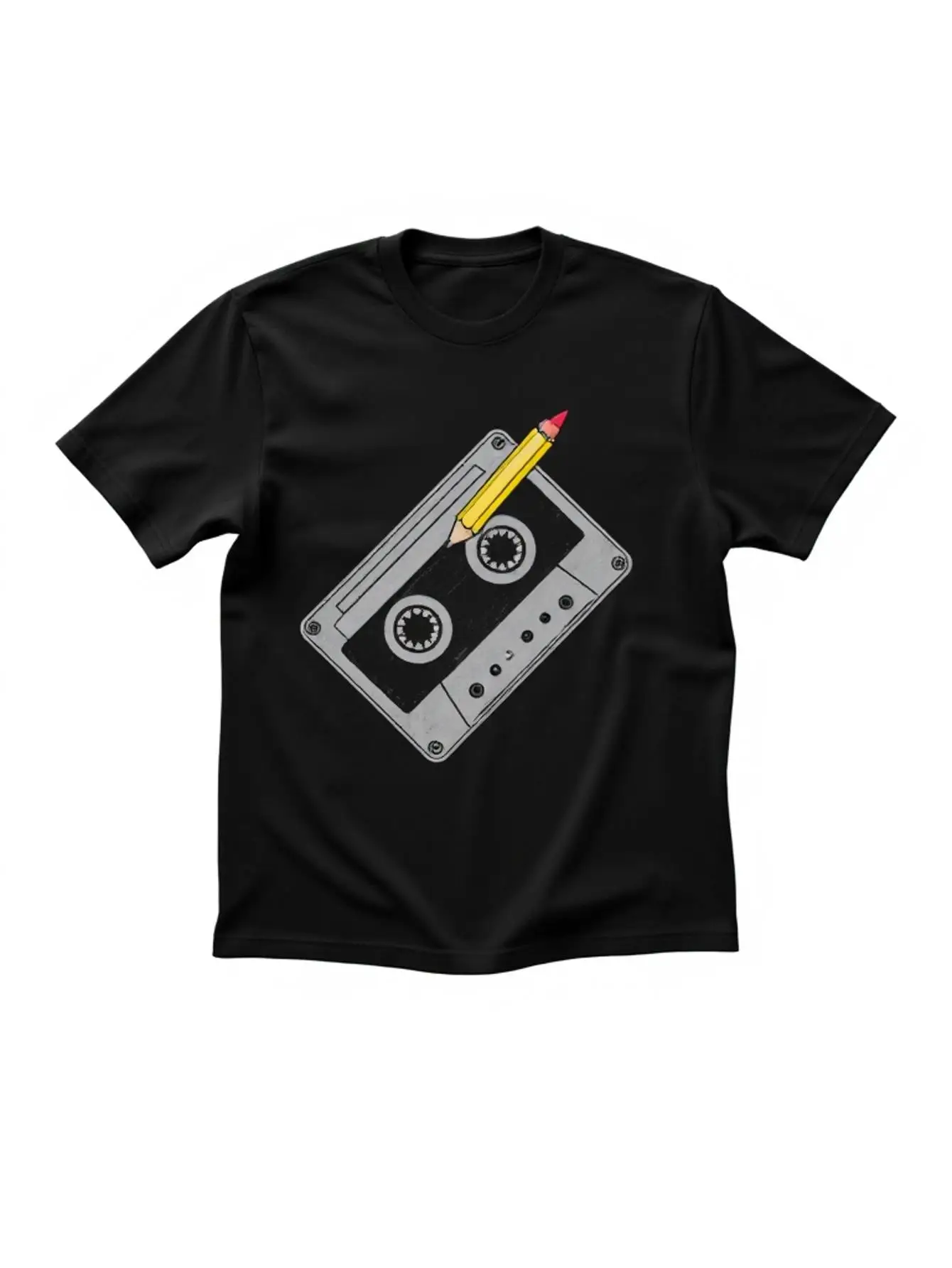 

Vintage Cassette Tape Graphic T-Shirt for Men Women 80s 90s Retro Music Print BlackCrew Neck Casual Daily Streetwear