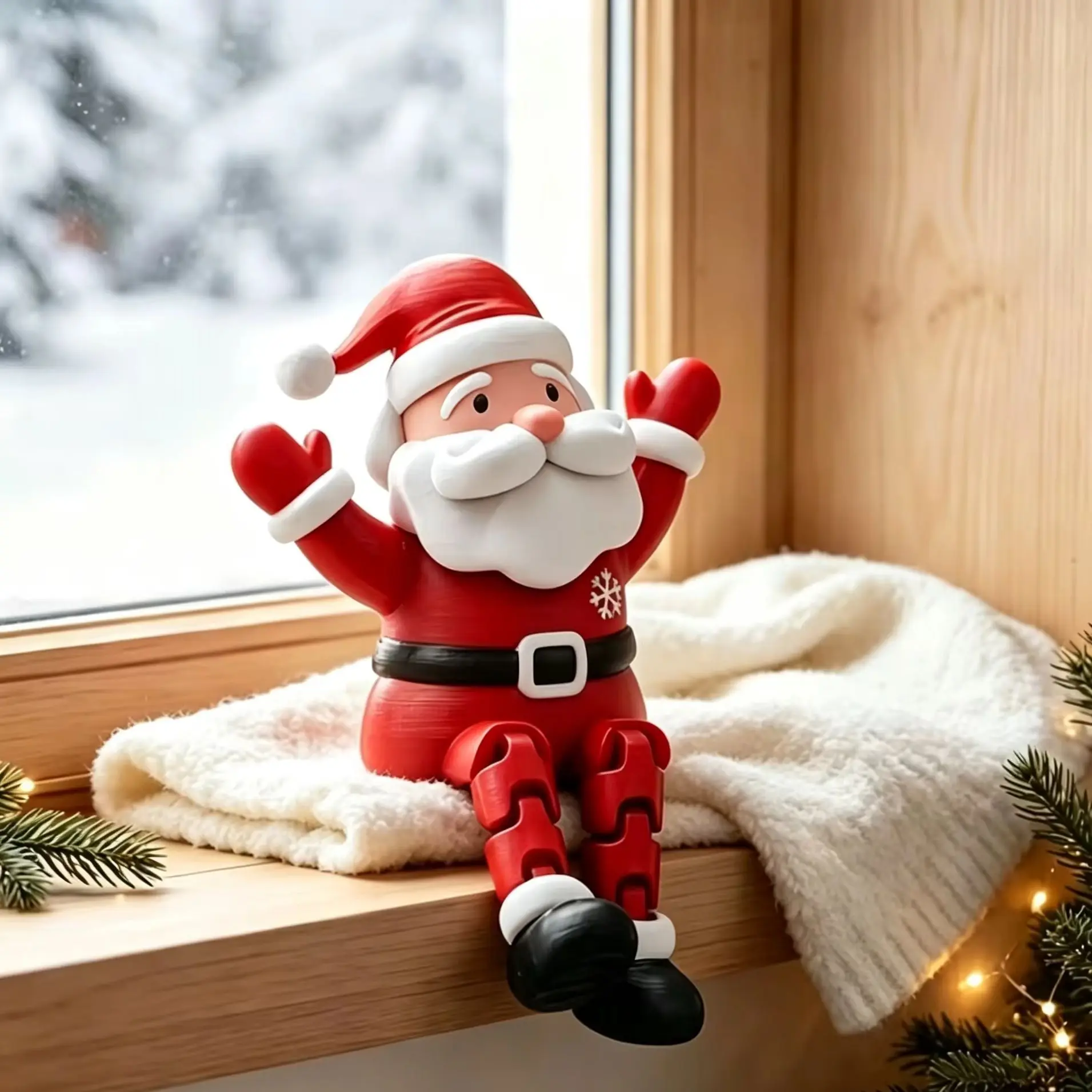 Santa Claus Figurine,Sitting Dangling Leg Design,Christmas Desktop Edge Ornament,Festive Tabletop Decor,Holiday Gift for Xmas Pa