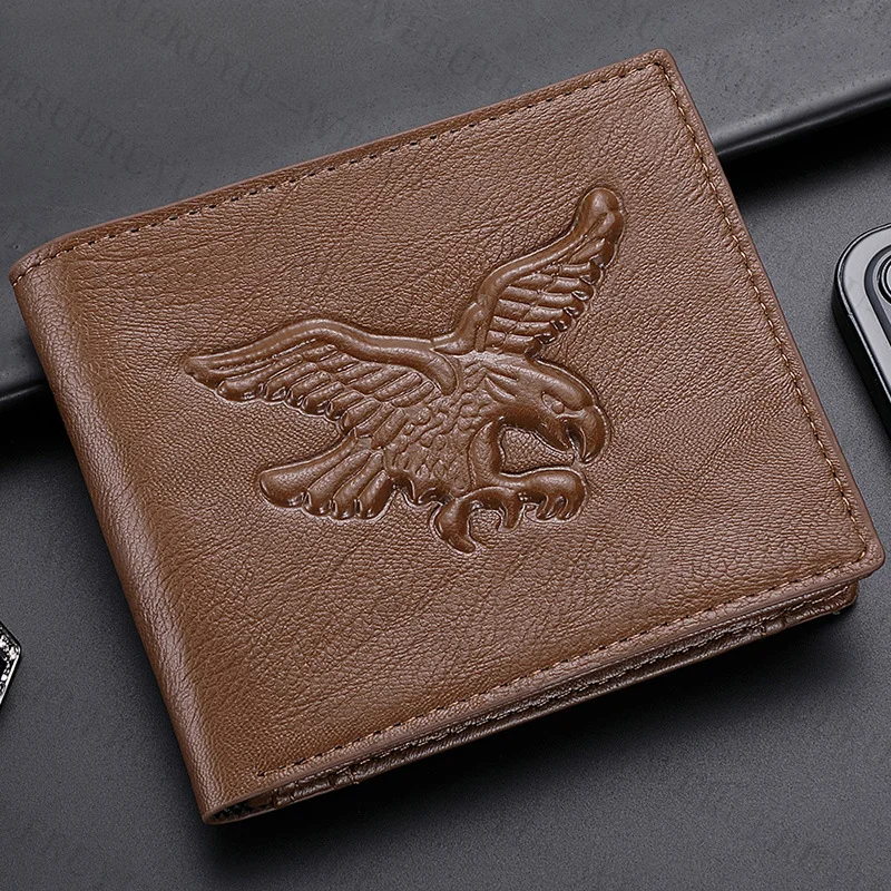 Embossed Eagle Retro Men Wallet PU Leather ID Credit Card Holder Coin Purse Black Vintage Luxury Designer Fold Wallets Mens 2024