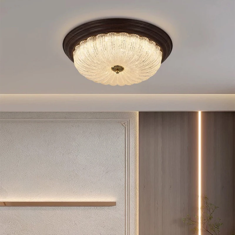 Retro Crystal Glass Flower Ceiling Lamps LED Bedroom Lamp Medieval American Home Decor Corridor Aisle Living Room Ceiling Lights