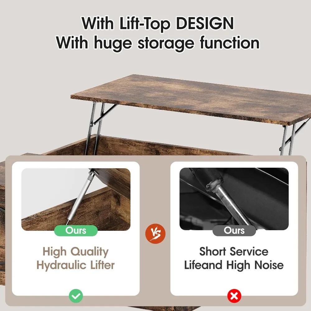 Table basse carrée de style ferme avec rangement caché pour le salon, design en bois rustique, pièce maîtresse idéale