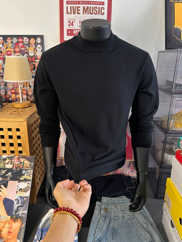 

Мужской приталенный вязаный свитер с высоким воротником и длинными рукавами, базовый слой в американском стиле Cleanfit, длина до плеч