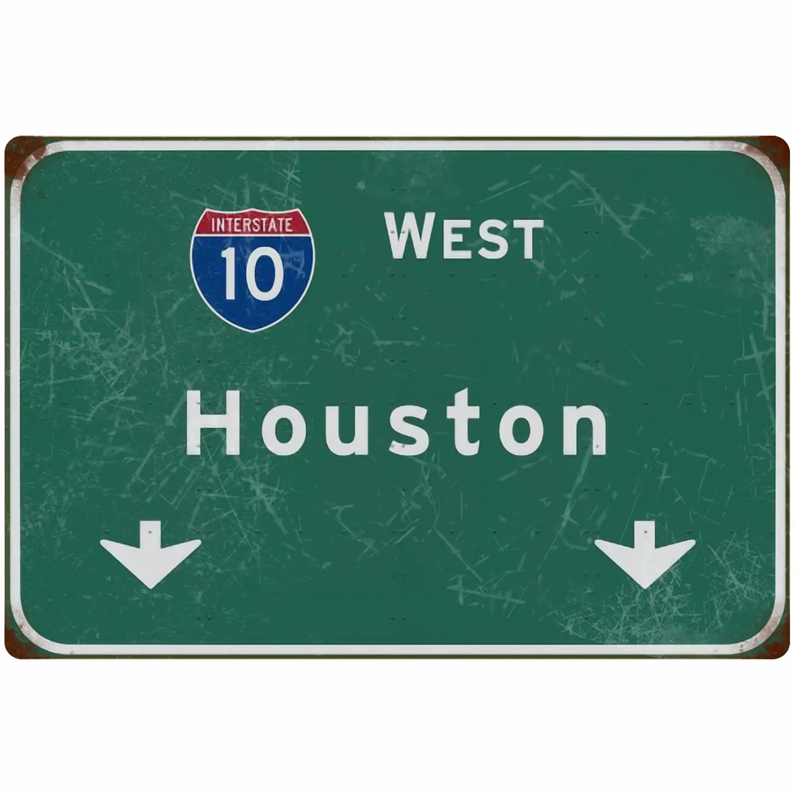 Tin Sign Retro West Houston Intercontinental 10 Road Sign Airport Highway Iron Sheet Sign Bar Club Wall Decoration 18x12 Inch Gi