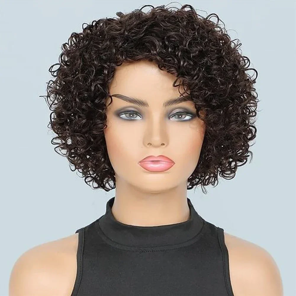 Ombre Short Curly Human Hair Wigs For Black Women Short Curly Wigs Human Hair highlighted Piano Color Side Part Wigs Machine