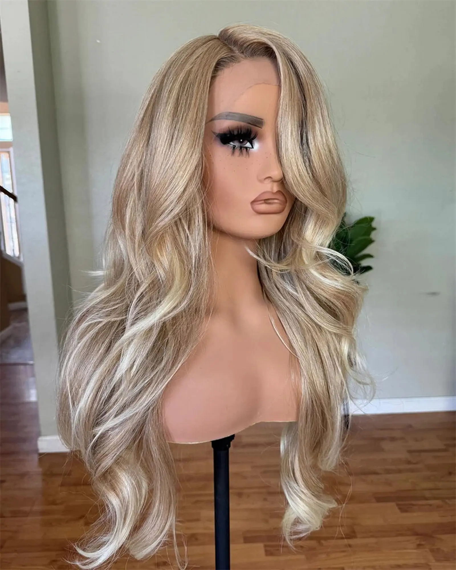 فوتورا شعر مستعار أومبير الرماد شقراء الاصطناعية الدانتيل الباروكات تسليط الضوء على طول طويل نمط جديد الجسم موجة شعر مستعار للمرأة سهلة لارتداء الاستخدام اليومي #5