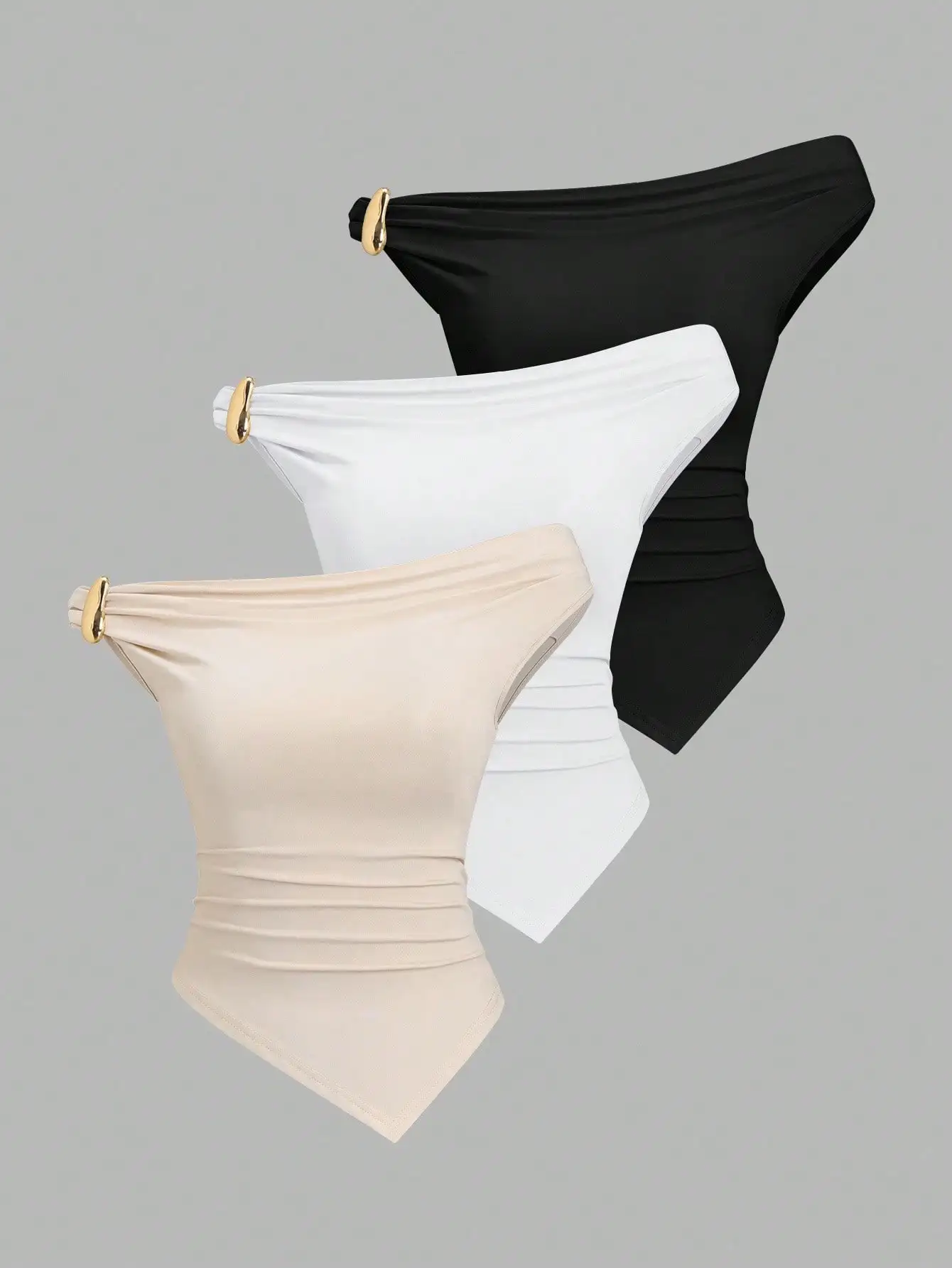 

Women's Solid Color Asymmetrical Twist Hem Crop Top - 3 Pack