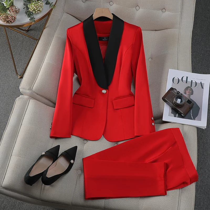 Completo da donna da ufficio completo da donna giallo rosso viola albicocca abbigliamento da lavoro femminile giacca Blazer e pantaloni formale Set