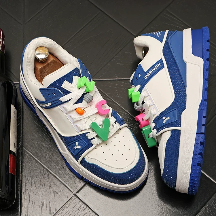 Sneakers Casual Mens Designer Punk Rhinestone Shoes Fashion Microfiber Leather Breathable Height Increased Flat Platform Shoes