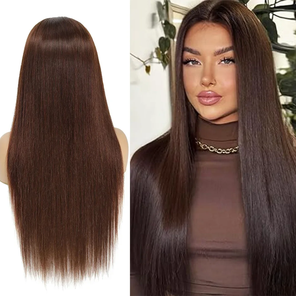 

30 40 Inch #4 Chocolate Brown Lace Front 100% Human Hair Wig Pre Plucked Dark Brown Bone Straight 13x4 13x6 HD Lace Frontal Wigs