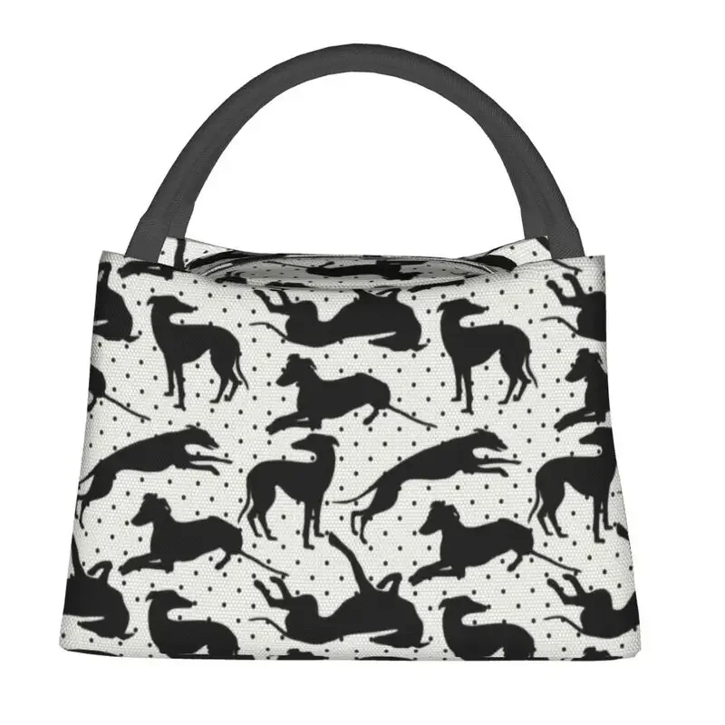 Cute Black Greyhounds Thermal Insulated Lunch Bags Women Whippet Dog Portable Lunch Tote for Outdoor Picnic Meal Food Box