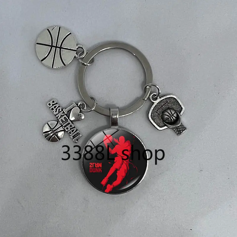 Popular Jewelry Glass Alloy Keychain I Love Basketball Basketball Element Pendant Gifts for Friends Who Enjoy Playing Basketball