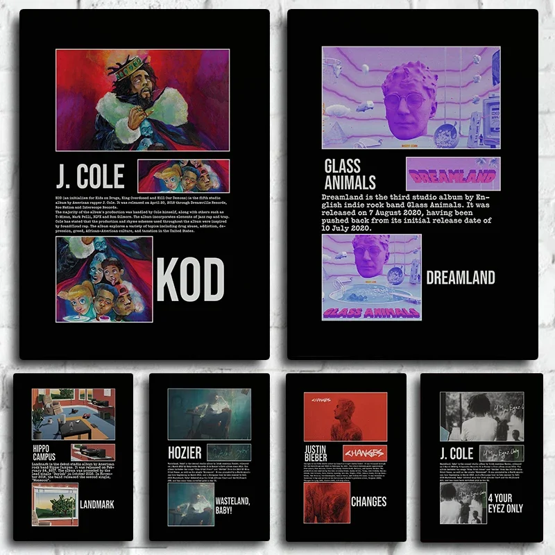 J. cole-الهيب هوب ملصق موسيقى البوب للغرفة ، فن الشمال الحديث طباعة قماش لديكور الجدار المنزل ، طباعة الصورة