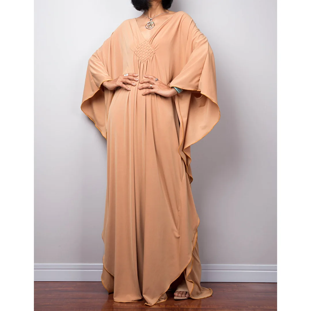 Langes Kleid im Stil einer griechischen Göttin, Tunika mit Fledermausärmeln, Strandkleid, Strandtuch, Strandmode, Kaftan, Maxikleid V4427 – Detail 23