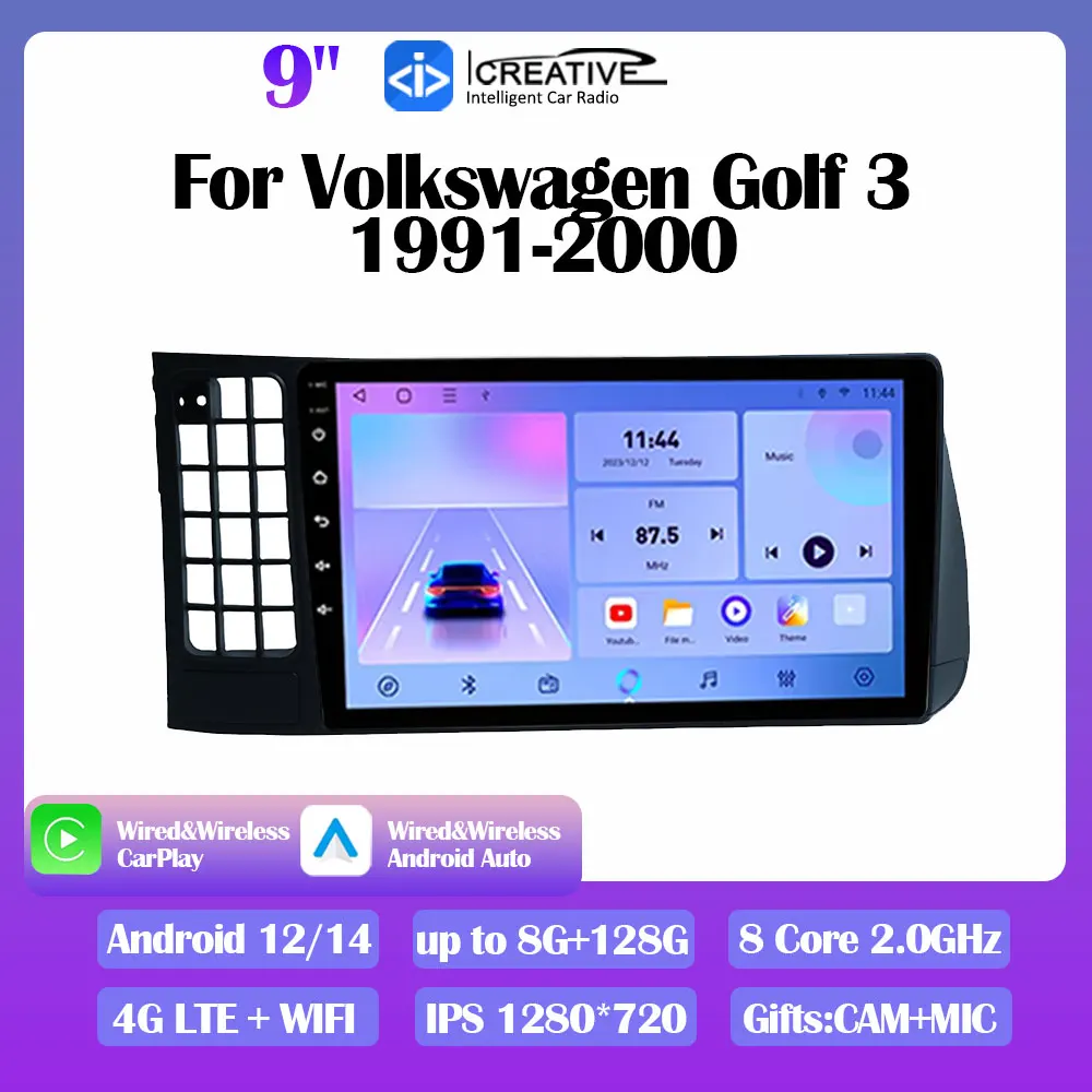 راديو سيارة أندرويد 14 لسيارة فولكس فاجن جولف 3 1991-2000 أوتوريدو ستيريو الملاحة نظام تحديد المواقع مشغل فيديو الوسائط المتعددة Carplay DVD HU