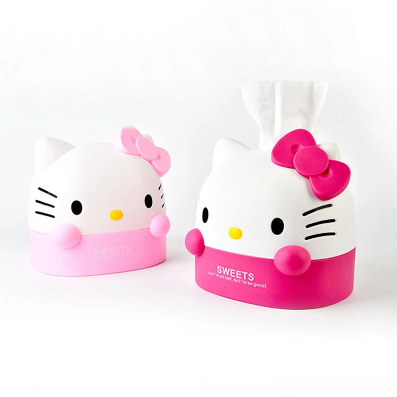 Sanrio Kawaii Hello Kitty Tissue Box Anime Cartoon Creative Household Dormitory Living Room Toilet Roll Paper Storage Box Large