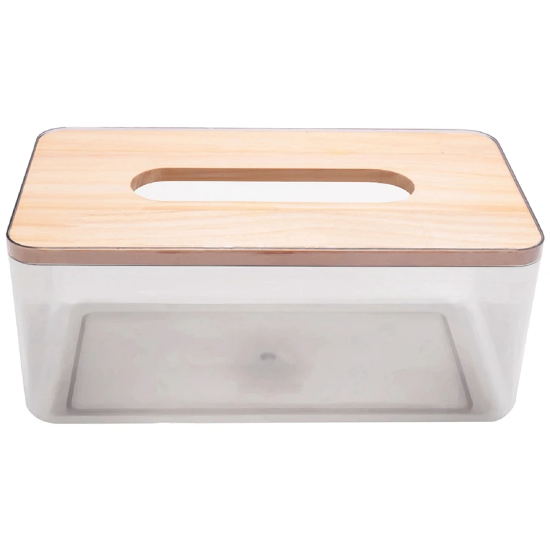 4X Minimalist Tissue Box Cover Holder, Modern Transparent Rectangular Bamboo Facial Tissues Dispenser For Bathroom