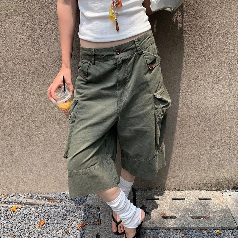 

Cargo Pants Women Jeans Traight Trousers Calf Length Pant Y2k Streetwear Work Beach Vintage Loose Low Waist Pockets 2026 Summer