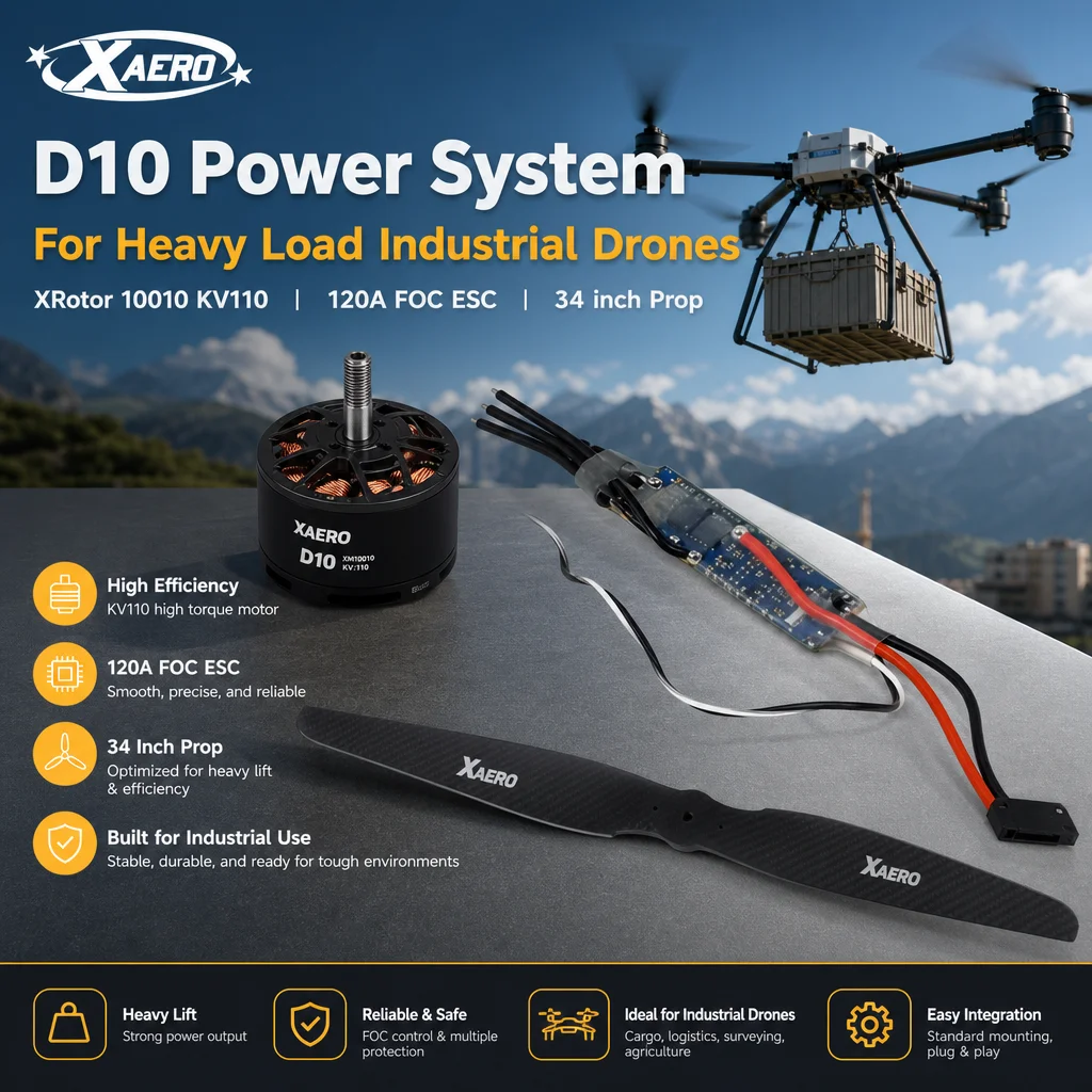 XAERO D10 Power System XRotor 10010 KV110 120A FOC ESC 34 inch Prop for Heavy Load Drone