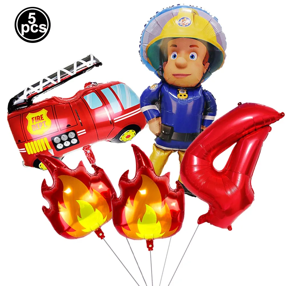 5 stücke Feuer Ballon Feuerwehrmann Feuerwehrauto 32 zoll Rote Anzahl Ballons Set Jungen Feuer Thema Geburtstag Party Dekoration Lieferungen – Detail 5