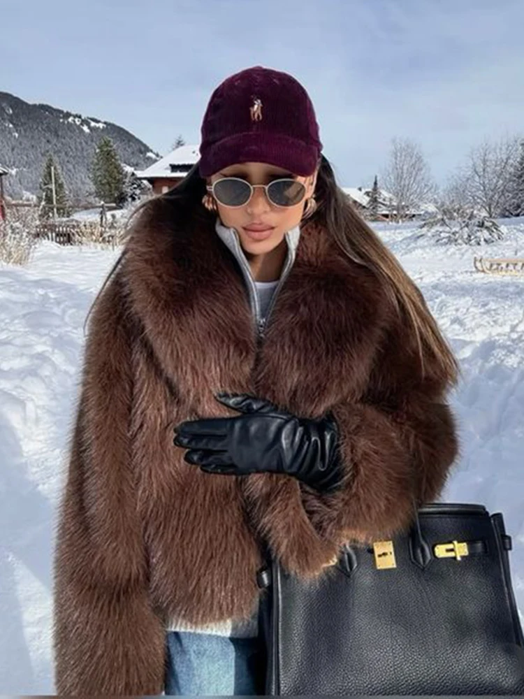 ZADORIN High Quality Brown Faux Fur Coat Woman Big Collar Loose Fluffy Faux Fur Jacket Woman Coats Winter Clothes Fur Faux Coat