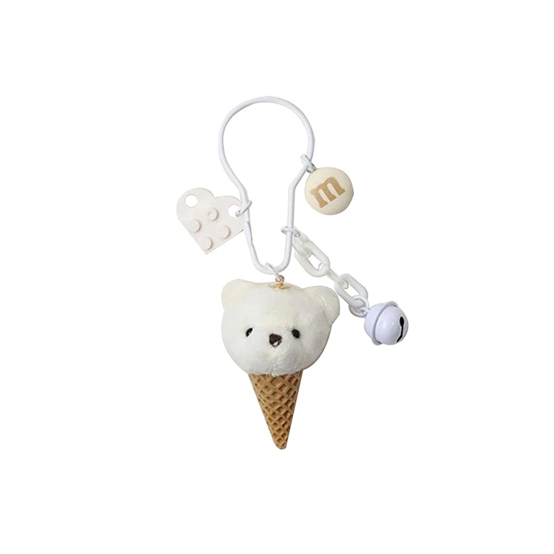 Sweet Cute Ice Cream Bear Plush Toy Keyring Charm Soft Stuffed Keychain Backpack Pendant Bag Ornaments Girly Heart Birthday Gift