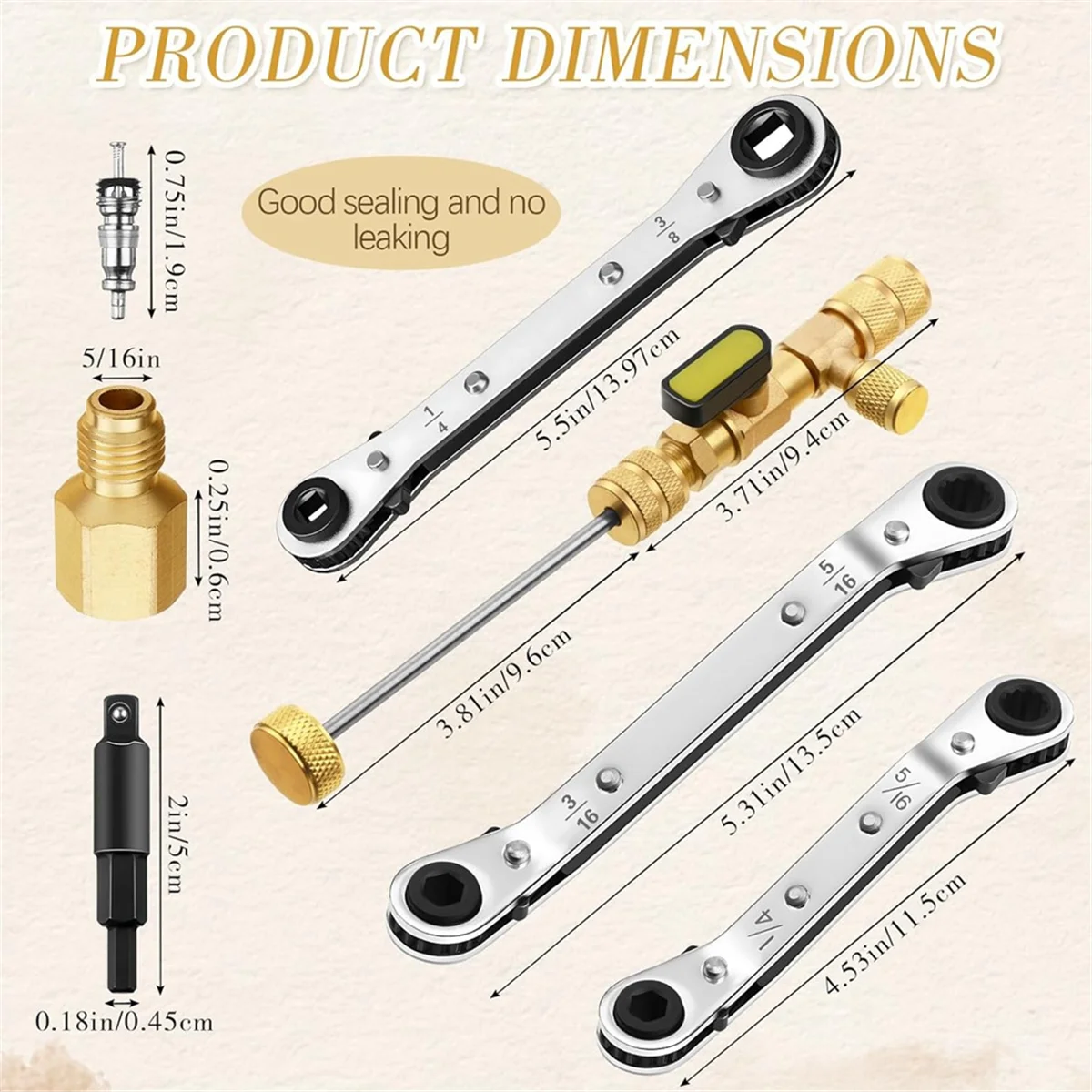 Valve Puller Installation Tool with Refrigeration Service Wrench Set 1/4 and 5/16 Port Service Wrench3/8 1/4 5/16 3/16In