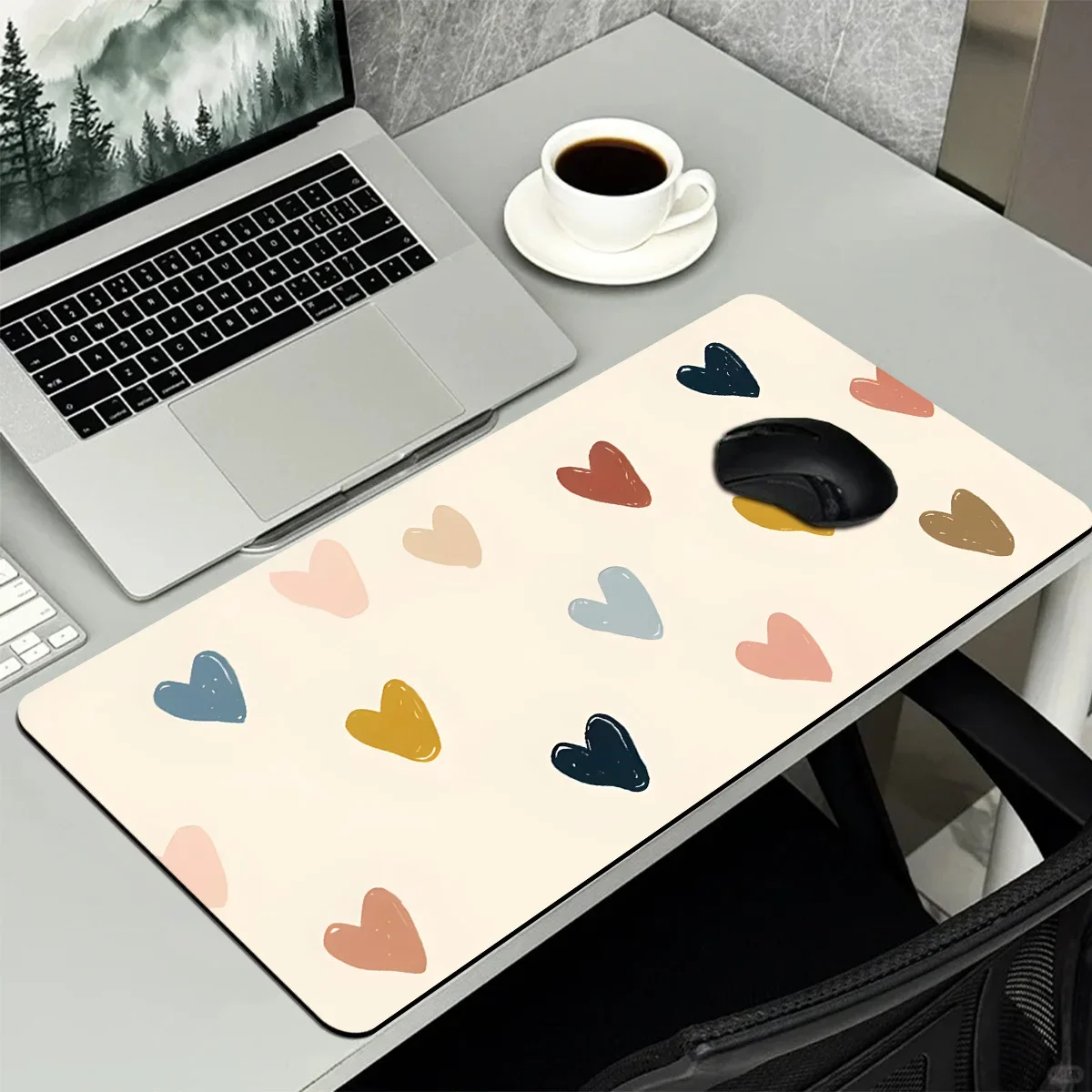 Colorful Heart Patterns Beige Extra large Gaming Mouse Pad Computer Accessory Rubber Keyboard Mat Non slip Laptop Desk Mat