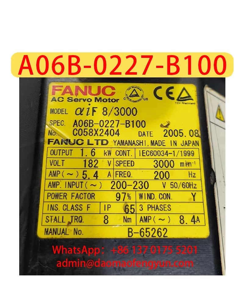 

A06B-0227-B100 Used Servo Motor Original Paint，A06B 0227 B100，Fast shipping，The shipment will be arranged after passing the test