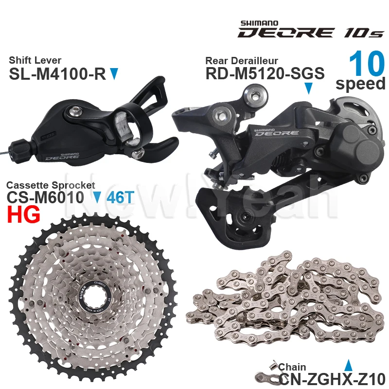 

10-скоростной набор SHIMANO DEORE включает в себя переключатель переключения передач M4100 M4120 M5120, кассета заднего переключателя 42T 46T и детали для велосипеда с цепью X10