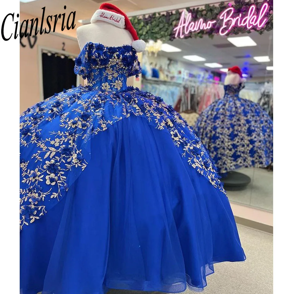 Royal Blue  Quinceanera Dresses for Sweet 15 Year Sexy Off the Shoulder Puffy Ball Gown Lace Appliques Princess Gowns