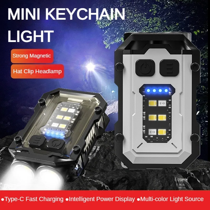 

Outdoor Portable Keychain Flashlight Rechargeable Clip Hat Light Outdoor Emergency Magnet Warning Work Lamp Bright Mini Headlamp