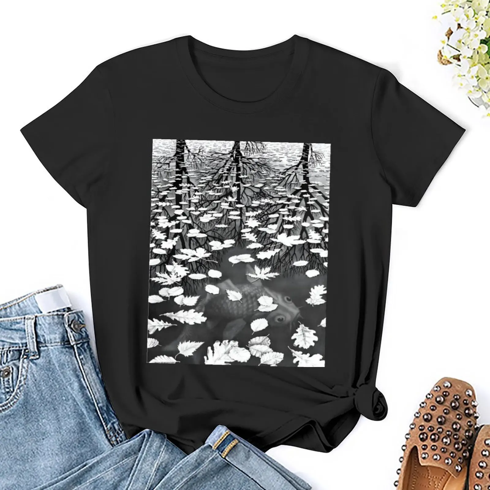 M. c. Escher-Camiseta gráfica Three Worlds, blusa feminina, moda coreana, roupas femininas de verão