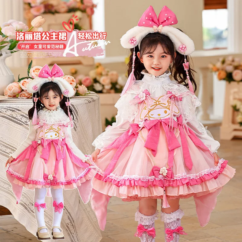 

New Sanrio My Melody Lolita Princess Dress Children Birthday Party Suit Halloween Cosplay Clothes Girls Puffy Skirt Outfit Gift