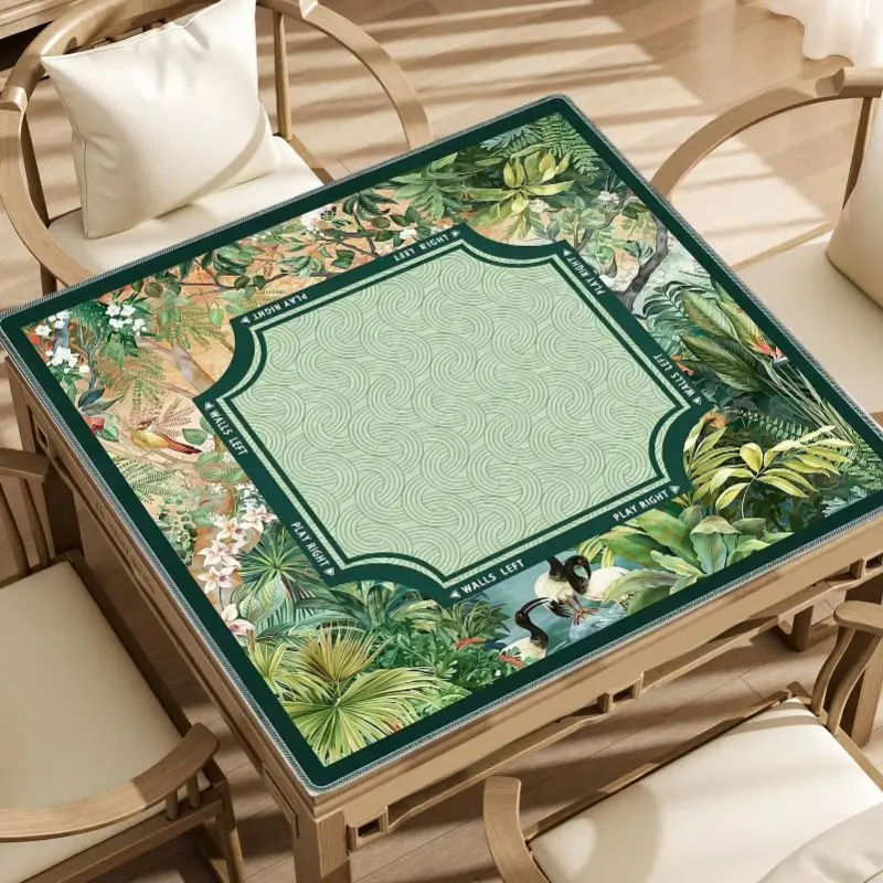 VIKAMA Square Mahjong Table Mat Tropical Jungle Floral Bird Print Non‑Slip Silent Foldable Game Pad for Home Outdoor Party Decor