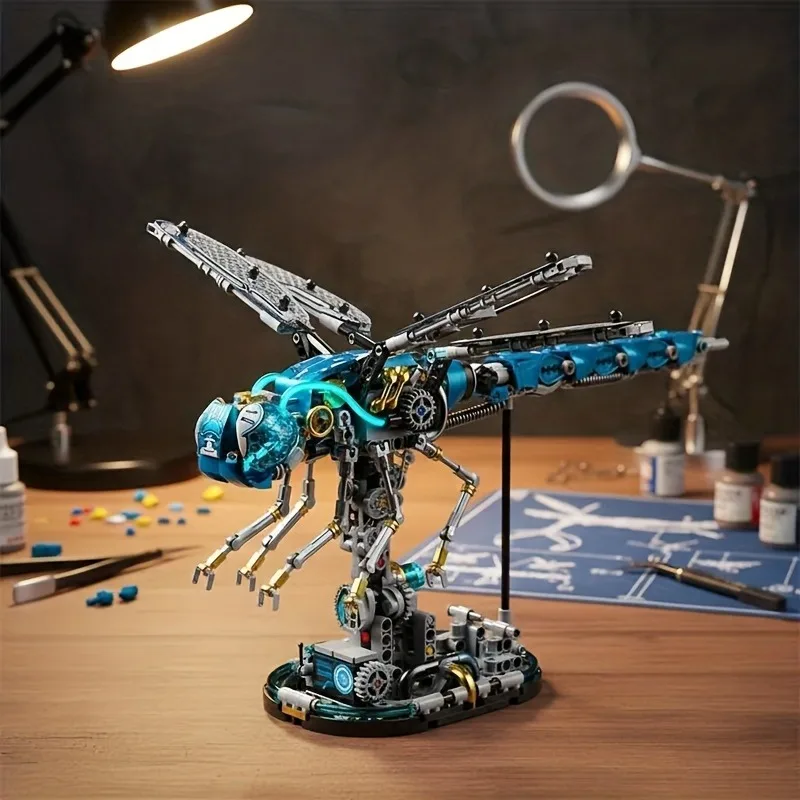 Electric Dragonfly Building Blocks 866Pcs Mechanical Model DIY Educational Toy Desktop Decoration Gift for Adults