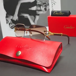 COULIER Vintage Leopard Luxury Sunglasses Woman Outdoor Driving Anti-UV Sunshades Frameless Rectangle Casual Sun Glasses