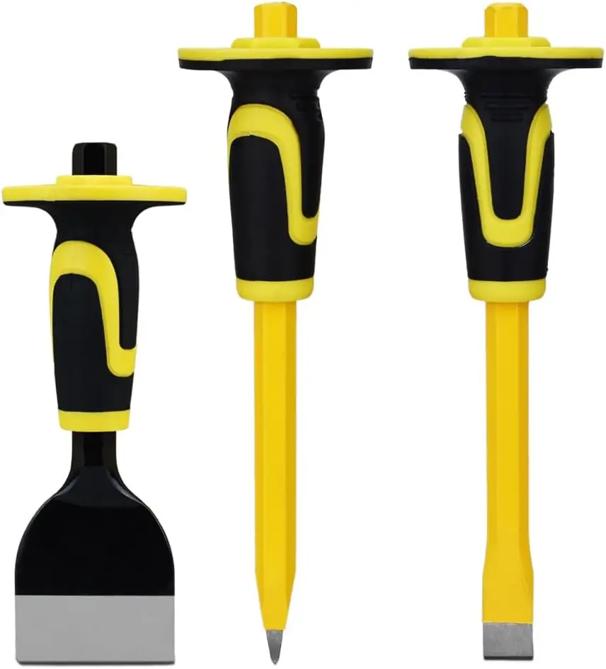 

3-Piece Heavy-Duty Chisel Set for Demolition, Carving, and Breaking – Includes Hand Protection (CA3)