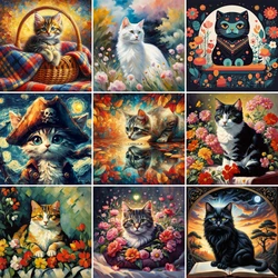 Animal Pet Cat Flowers Printed Fabric Cross Stitch Kit Embroidery Handmade Handicraft Sewing Craft Magic For Adults Home Decor