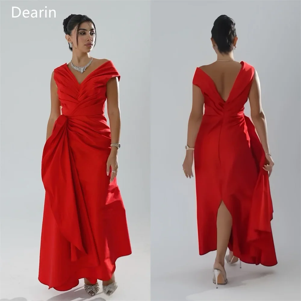 

Saudi Arabia Dearin V-neck A-line Ankle Length Skirts Ruffle Knot Bespoke Occasion Dresses Evening Gown Prom Formal Dress