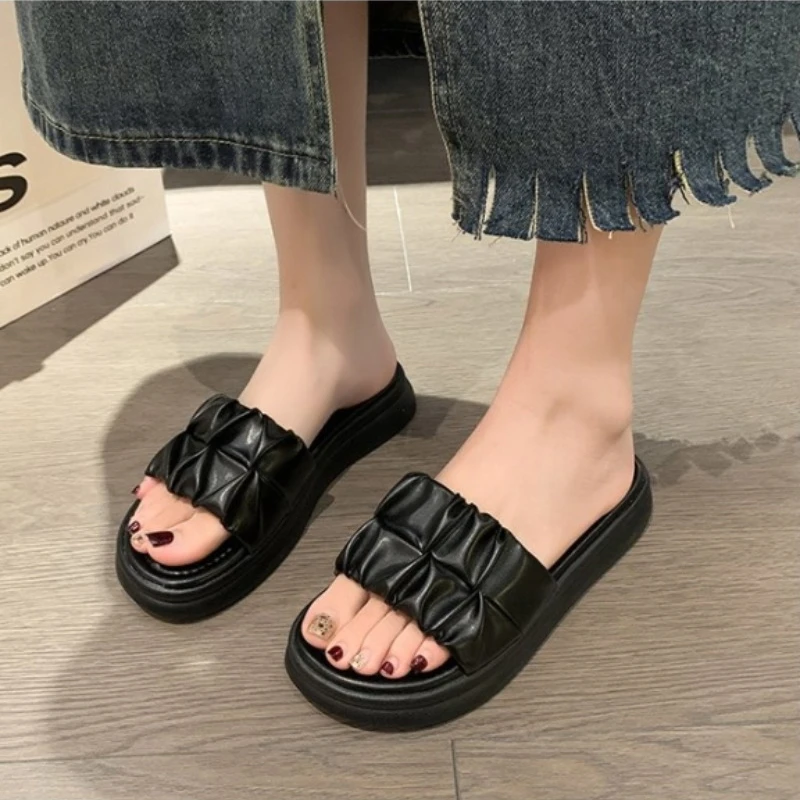 Summer Fashion Crossover Design Slippers Non-slip Platform Slides Comfort Seabeach Sandals Women Shoes Ladies' Home Flip Flops