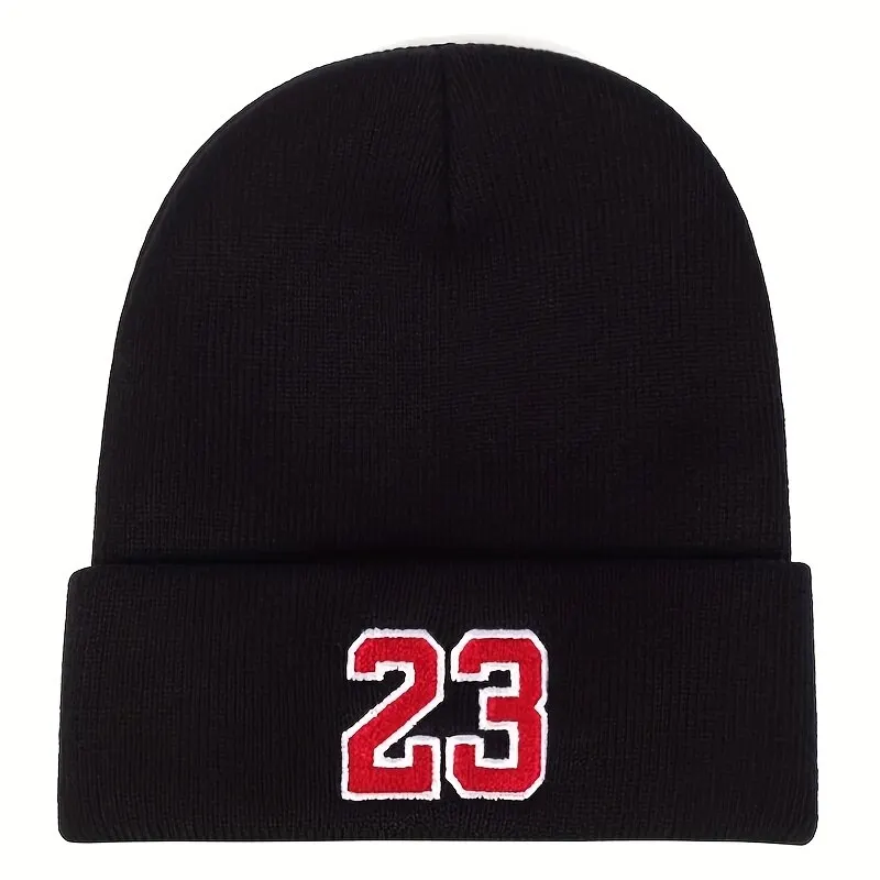 Unisex 23 Number Embroidery Beanies Autumn Winter Warm Hat Hip Cap Beanie Hat Caps for Women Men