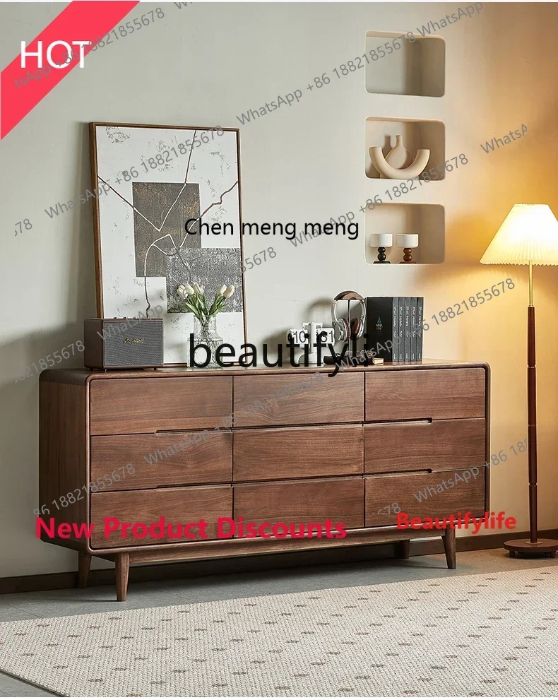A32 North American black walnut nine chest cabinet Nordic storage cabinet Living room all solid wood storage chest cabinet