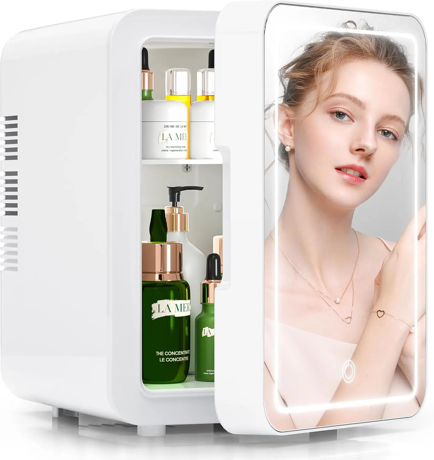 

Mini Skincare Fridge 4L with LED Mirror, Portable Cooler Warmer for Makeup, Skincare, Food, White