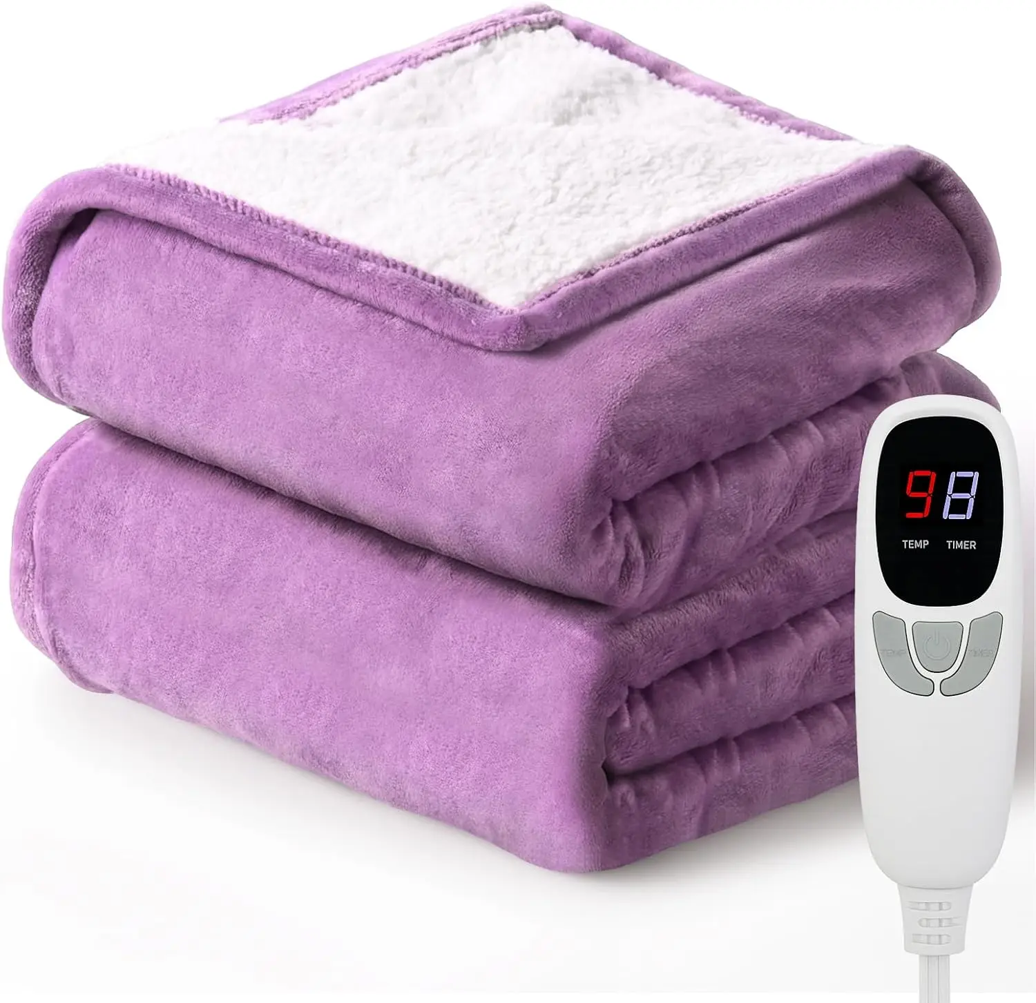 

Электрическое одеяло-плед 50x60 дюймов с 9 уровнями нагрева, 10 режимами таймера, автоматическим отключением, защитой от перегрева, можно стирать в машине