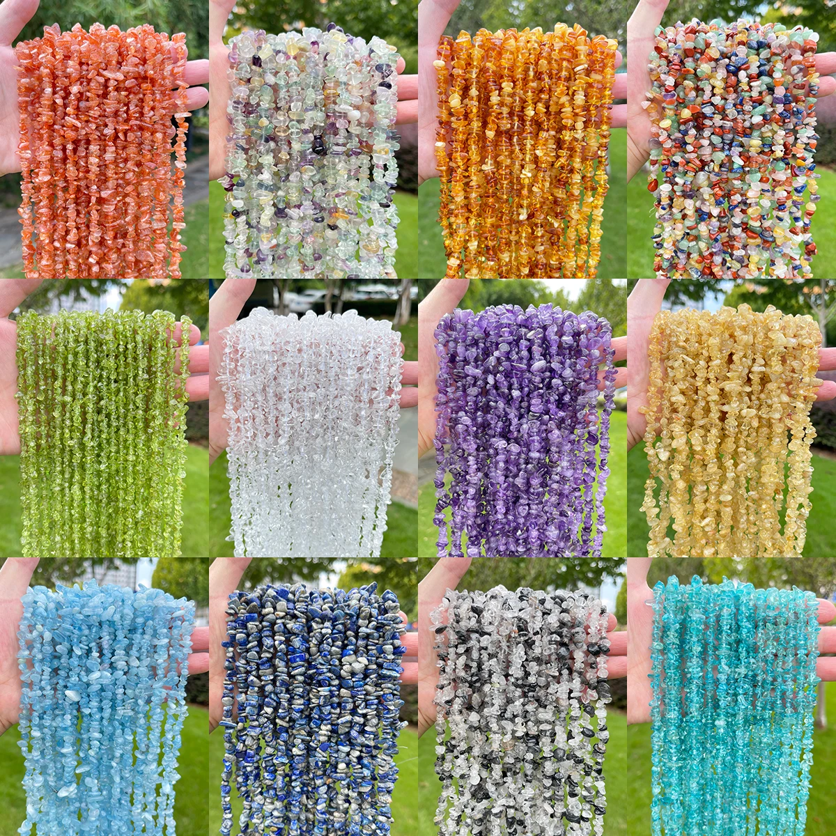 5-8mm Natural Sunstone Amber Peridot Lapis Turquoise Crystal Chips Beads 15-16