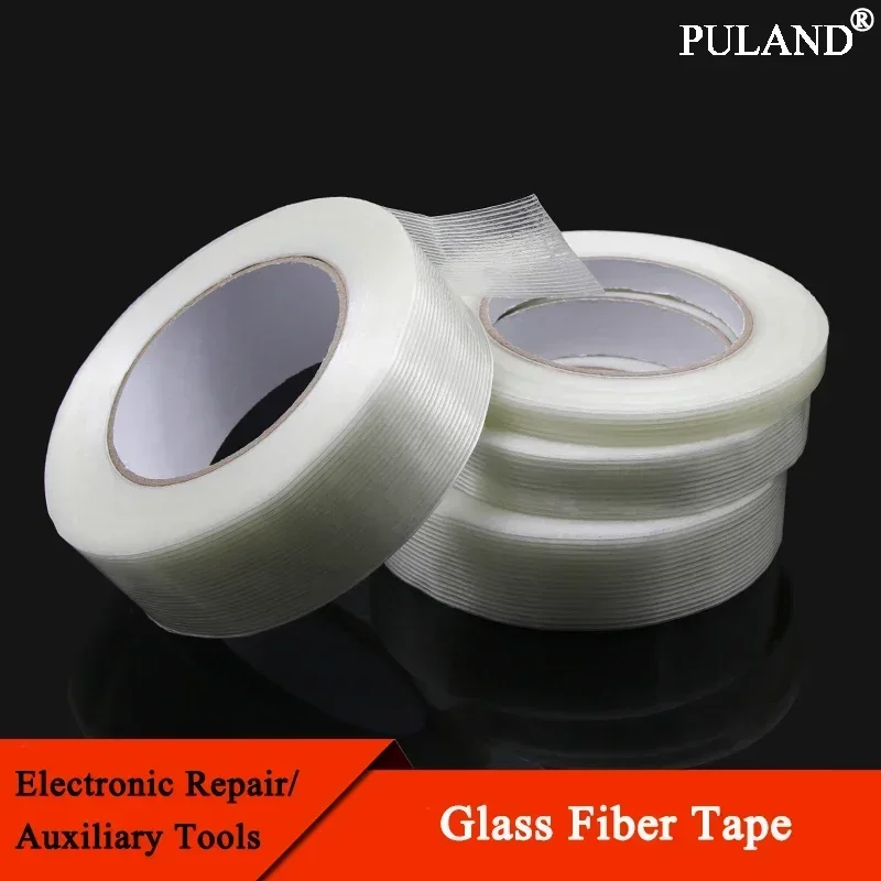 

50m/Roll Strong Glass Fiber Tape Single Side Adhesive Tapes Industrial Strapping Packaging Fixed Seal Transparent Striped