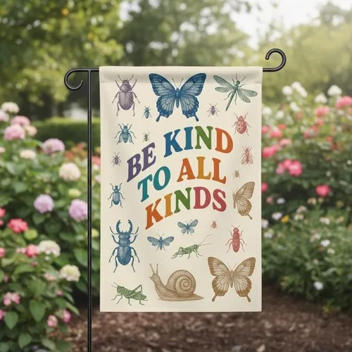 Be Kind To All Kinds Garden Flag - Retro Insect Bug Butterfly Nature Yard Decor OOV IIC