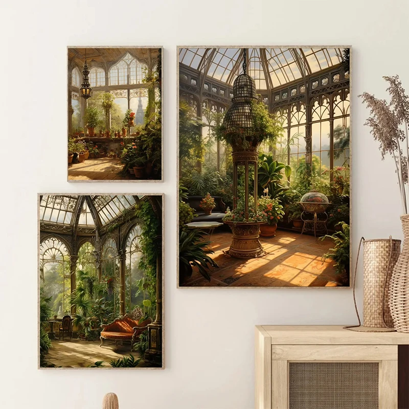 عصر النهضة الدفيئة الفن حديقة النبات الكلاسيكية الرجعية المشارك يطبع قماش لوحات صور فنية للجدران غرفة ديكور المنزل كوادروس
