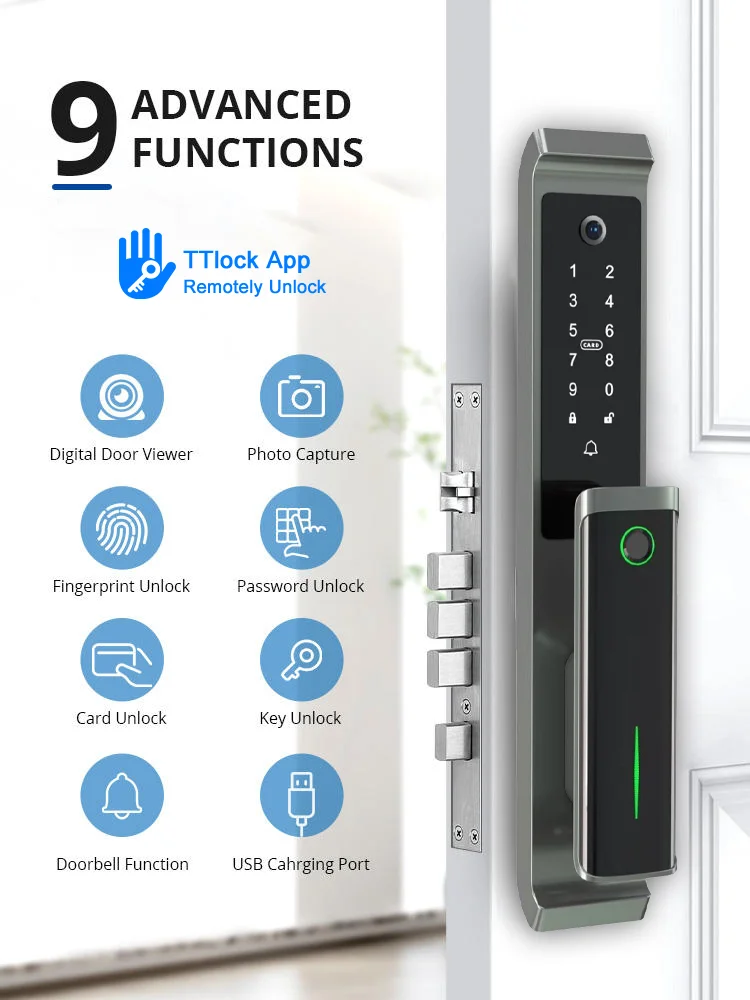 Neue Bluetooth TTlock App Sicherheit Tür Kamera Sperre Video Fingerprint Elektrische Haushalts Automatische Riegel Smart Türschloss – Detail 2