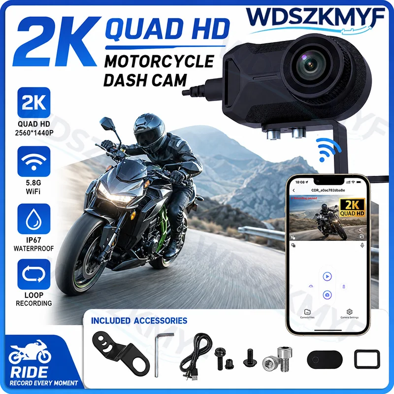 New 2K WiFi Motorcycle DVR Waterproof IP66 Loop Recording 170 Degree Widely Angle Camera HD Video Recorder Dash Cam Accessories